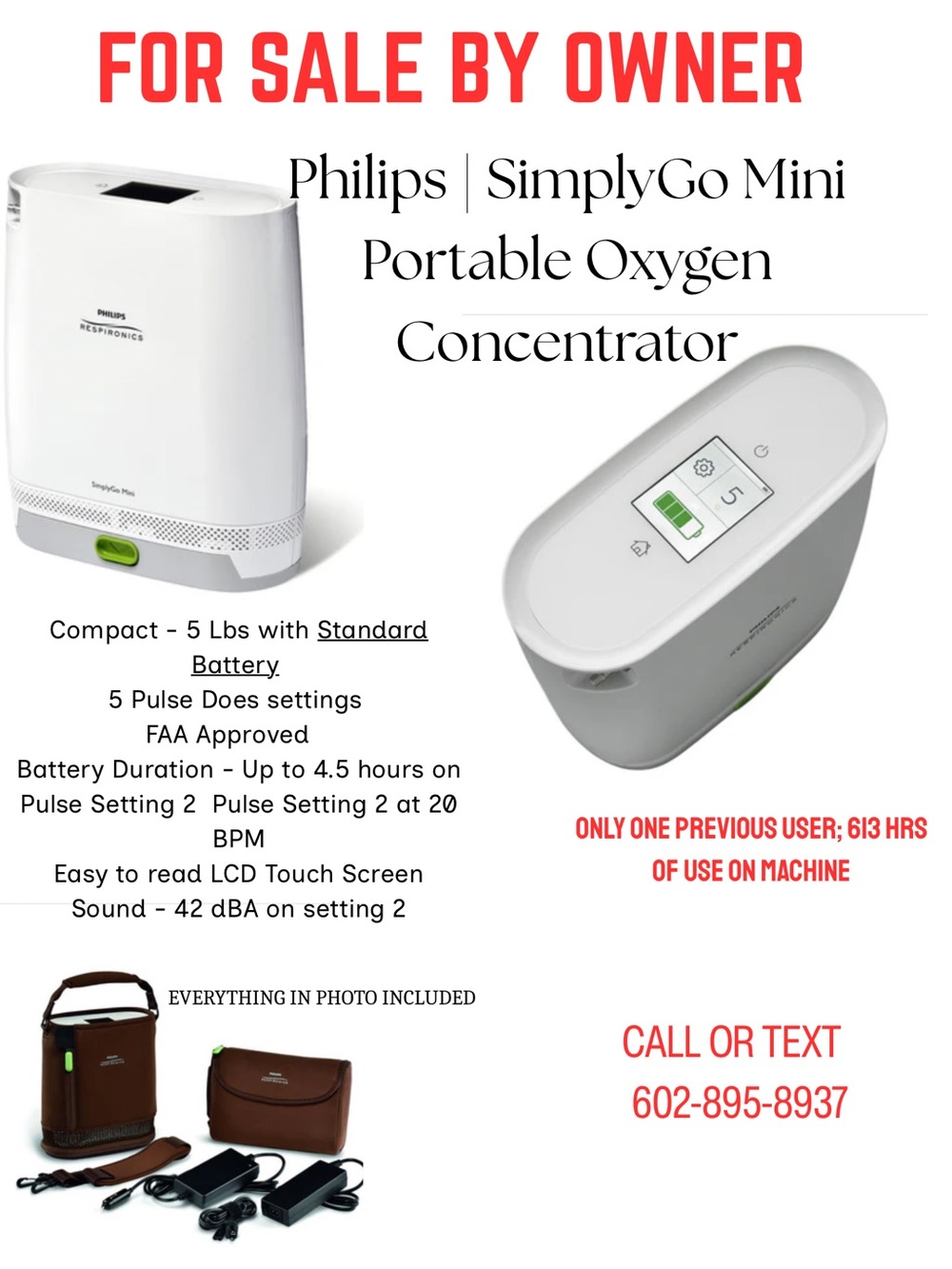 Philips SimplyGo Mini Portable Oxygen Concentrator accessory’s set /1 prev owner
